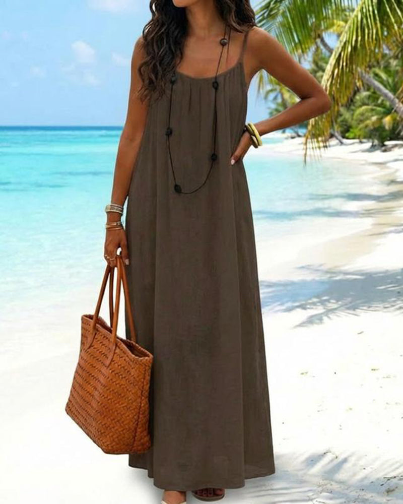 Women's Solid Color Cami Lounge Dress, Elegant Sleeveless Long Dress for Summer