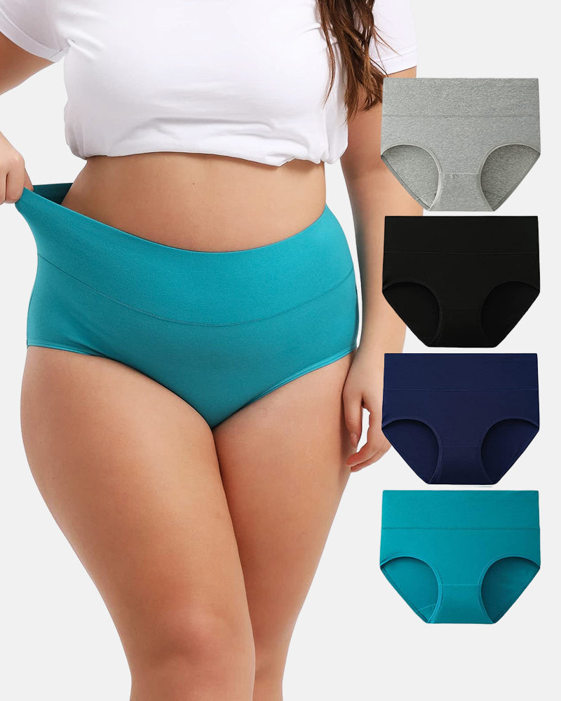 Women's Plus Size Cotton High Waisted Briefs 4-Pack
