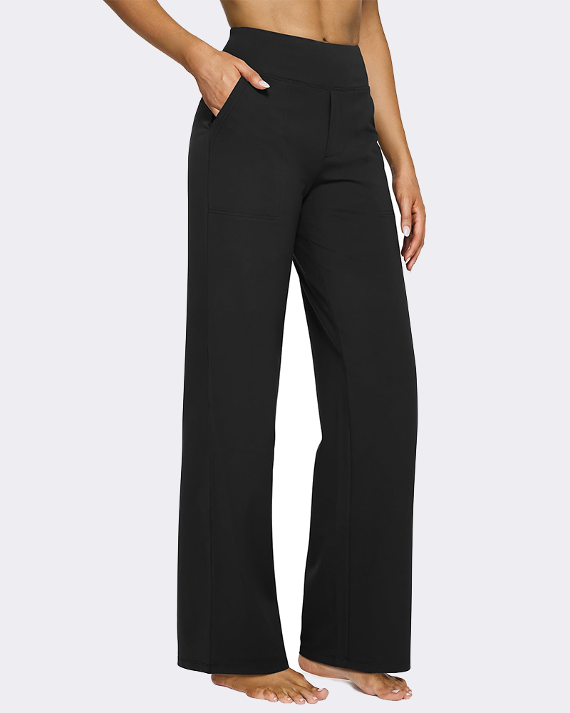 High-Waist Wide Leg Yoga Pants with Pockets