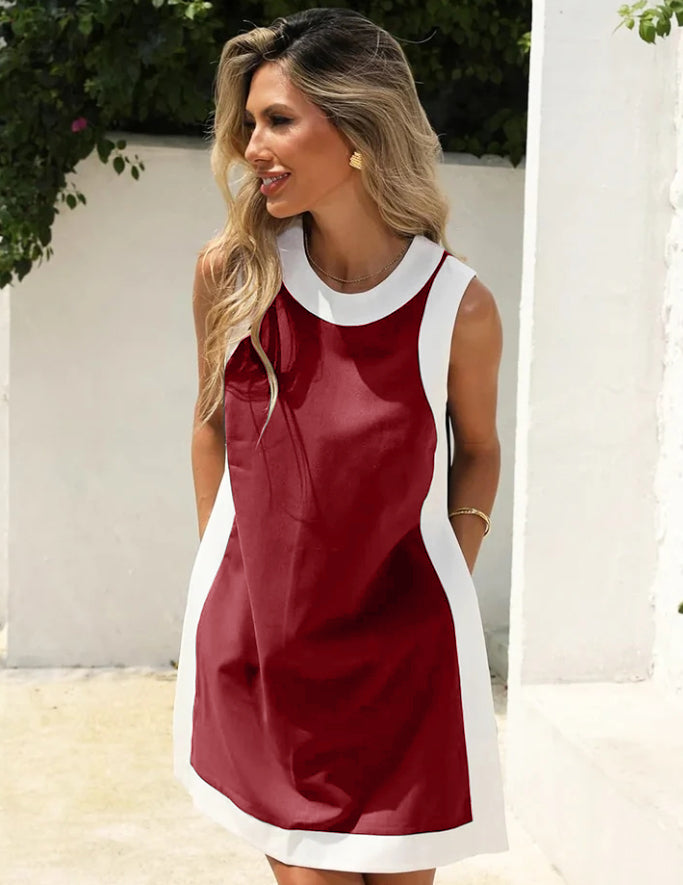 2-Piece Set Color Block Crewneck Sleeveless Top and Shorts with Pockets