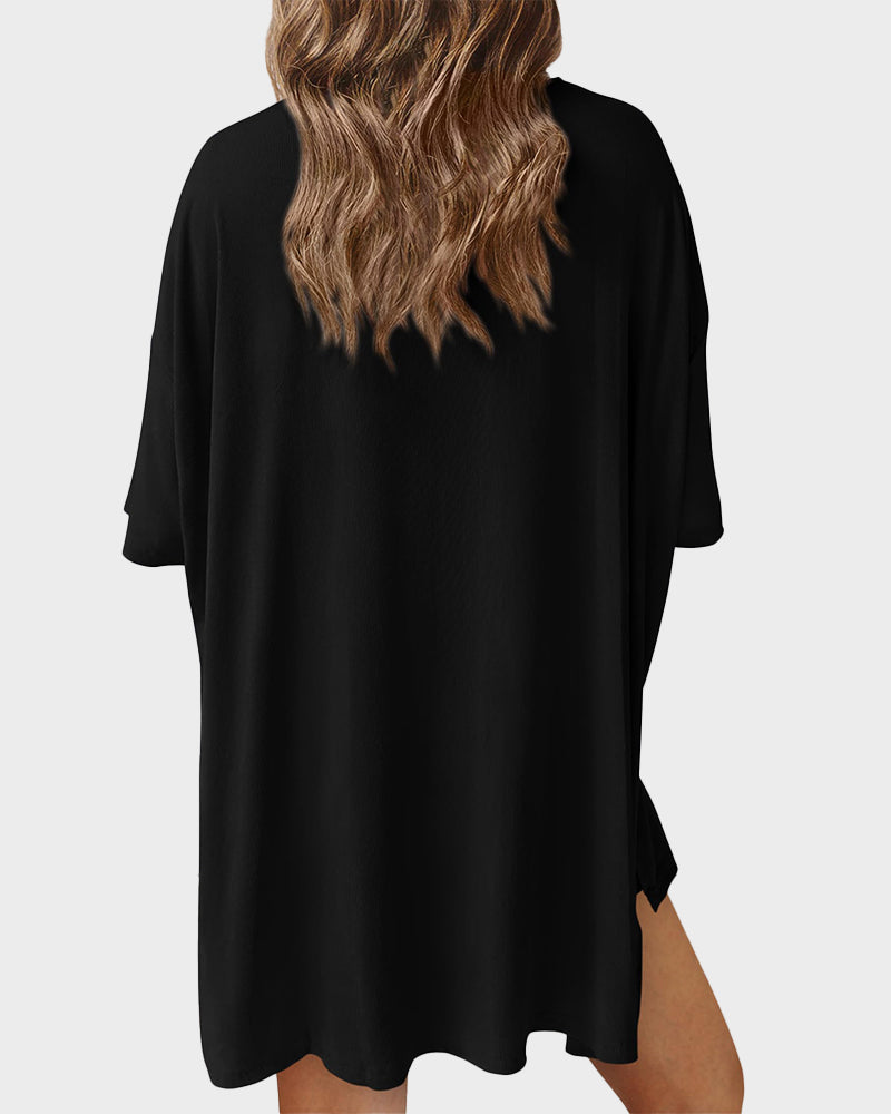 Casual Oversized 2-Piece Lounge Set with Crewneck & Split Hem