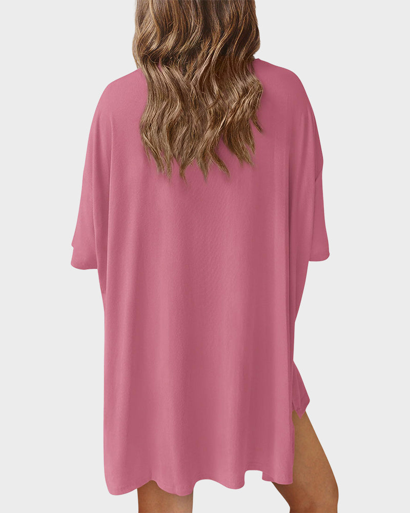 Casual Oversized 2-Piece Lounge Set with Crewneck & Split Hem