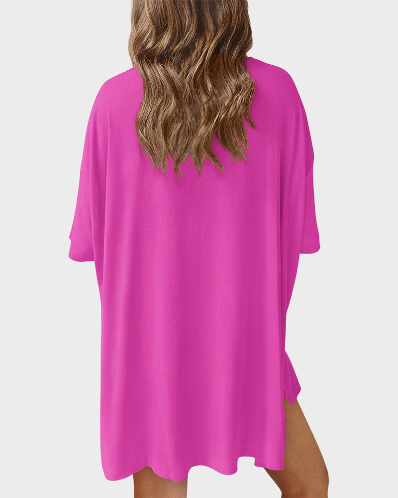Casual Oversized 2-Piece Lounge Set with Crewneck & Split Hem
